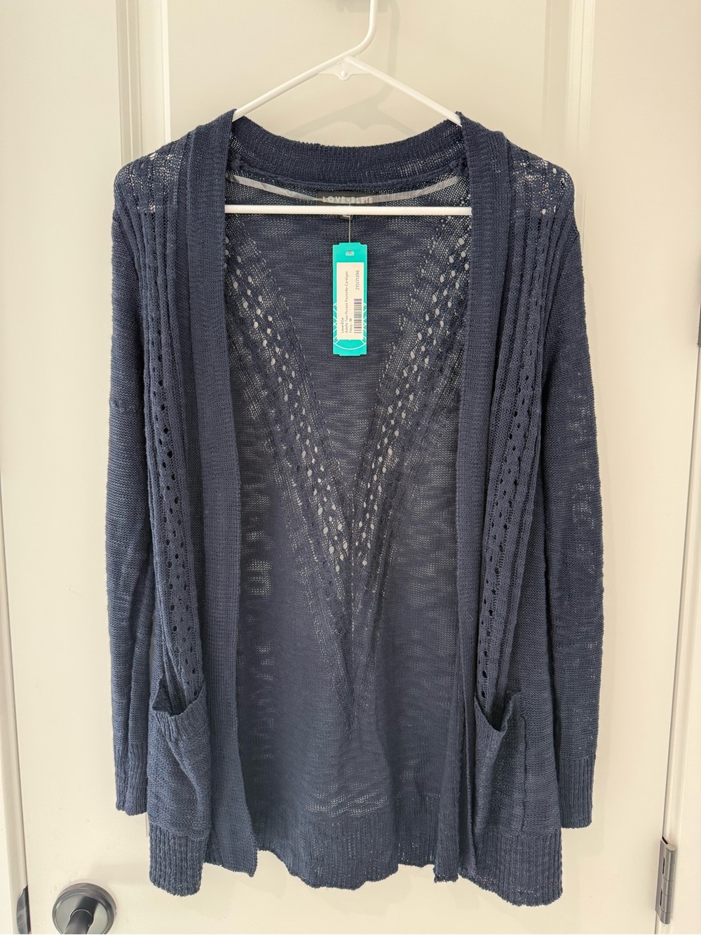Navy Open-Front Knit Cardigan with Front Pockets